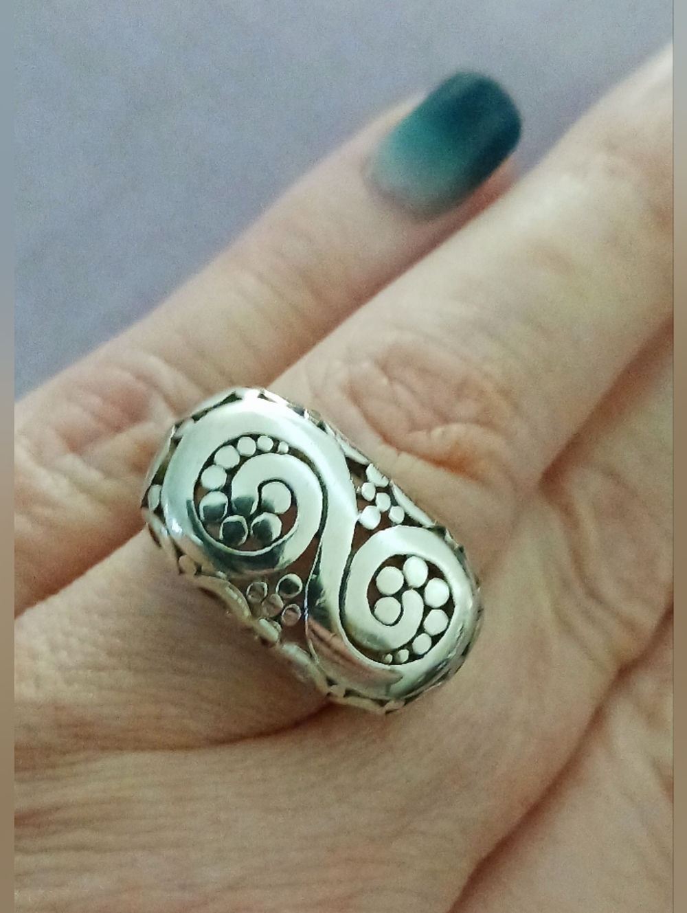 Sterling Silver Scroll Design Ring, Size 7.25